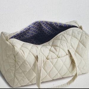 Vera Bradley Cream Quilted Tote with Navy Printed Lining